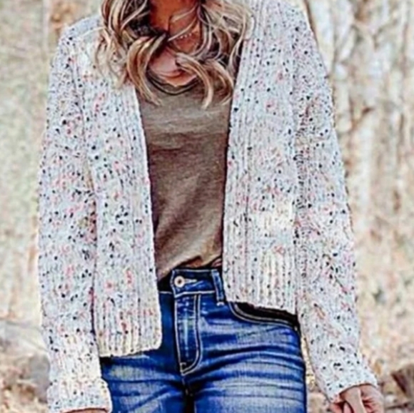 Cream Chunky Knit Cardigan Sweater with Open Front Style size L - Picture 1 of 12